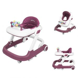 OHMG Trotteur Babywalker 5 en 1 Chariot d'éveil et de marche,Fonction basculante Transat avec roulettes,Lumière,Musique,Aire de jeu Table à manger Trotteur Pliable (jusiZL, neuf)