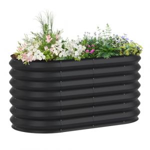 FIVMEN Jardini&egrave;re sur&eacute;lev&eacute;e 240x60x60cm - Bac &agrave; fleurs en acier galvanis&eacute; - Grand bac de plantation - Bac de culture hors sol - Jardini&egrave;re ovale pour jardin, balcon - Noir (WurenHome, neuf)