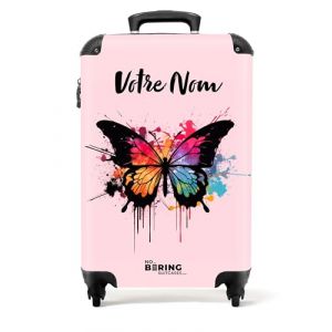 NoBoringSuitcases.com Valise Enfant, Valise Cabine, Valise Enfant Fille, Bagages Enfant, Valise Enfant Roulette, Valise Fille, Valise Personnalisable 55x35x25cm (Papillon - Arc-en-Ciel) (NoBoringSuitcases, neuf)