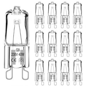 Ampoule Halogène G9(12 Pièces) Ampoule G9 40w 230v Blanc Chaud 560LM 2700K Sans Scintillement Dimmable Ampoule Halogene Four Ampoule four 40W 300 Degré Micro-Ondes,Lustre en Cristal,Paysage éclairage (PureTrust Market Kft., neuf)