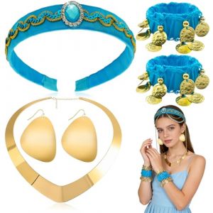 Ourdort Accessoires Costume de Princesse Jasmine,4 Pi&egrave;ces Princesse Arabe Dress Up Accessoires,Coiffe Princesse Arabe et Bijoux de Main,pour F&ecirc;te de Princesse,Carnaval Cosplay (WUMINYANG LIMITED, neuf)