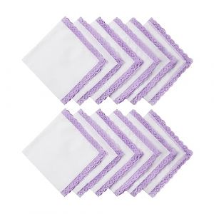 HOULIFE Mouchoirs Tissu Femme - Petits Mouchoirs en Tissu, Premium 60S Coton Peign&eacute; Dentelle Brod&eacute;e Color&eacute;s Doux pour Mariage, Lot de 12 Pi&egrave;ces, 25x25cm, Violet Clair (Houlife Hanky, neuf)