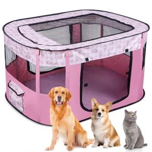 Clôture pliable pour chien - Parc portable pour chiots - Parc d'intérieur pliable pour chatons, chiots, lapins, taille L (rose) (lovehomevp, neuf)