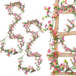 TREABEAR 2PCS Fleurs Artificielles Deco Guirlande Marguerite Rose Rouge, 175cm Plantes Artificielles Interieur, Plante Artificielle Tombante, Decoration Mariage Marguerit Artificiel Deco Printemps (Treabear lucky shop, neuf)