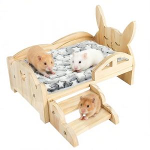 Lit Cochon D'inde, 34 x 22 x 7 cm Lit en Bois pour Petits Animaux avec Matelas Amovible et Escalier de 15,5 cm de Large pour Lapins Hamsters Cochons D'Inde Furets H&eacute;rissons Mon Voisin Totoro (ysislybin, neuf)