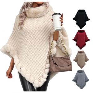 MAOAEAD Poncho avec bordure en fausse fourrure, &Eacute;l&eacute;gant Manteau Cape avec Col et Bordure en Fausse Fourrure Hiver Chaud &Eacute;charpe Tricot&eacute;e pour Femmes (YUZHSTORE, neuf)