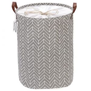 Sea Team Panier &agrave; Linge Panier &agrave; Linge en Tissu Toile Corbeille de Rangement Pliable avec poign&eacute;es en Cuir PU et Fermeture &agrave; Cordon, 17,7 x 13,8 Pouces, int&eacute;rieur &eacute;tanche (NaXin E-Commerce, neuf)
