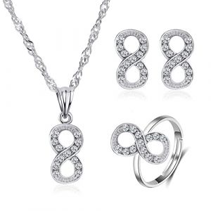 Yienate Parure De Bijoux Pour Mariage Collier Boucles D'oreilles Bague En Cristal Infini Strass Pendentif Amitié Collier Boucles D'oreilles Bague Argent Parure De Bijoux De Mariage Pour Femmes Filles (Yienate, neuf)