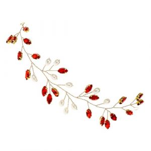 TOYANDONA Vigne de Cheveux pour Mariage en Strass et Perles Ornement Capillaire Rouge Accessoire Mariage Femme Vigne Perl&eacute;e &Eacute;l&eacute;gante pour Coiffure de Mari&eacute;e et F&ecirc;te Ornement D&eacute;coratif (Y HEART, neuf)