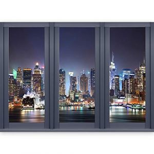 murando &ndash; 3D ILLUSION D'OPTIQUE &ndash; 140x100 cm Papier peint intiss&eacute; &ndash; Tableaux muraux &ndash; D&eacute;co &ndash; Vue depuis la fenetre &ndash; Ville City New York Panorama (murando, neuf)