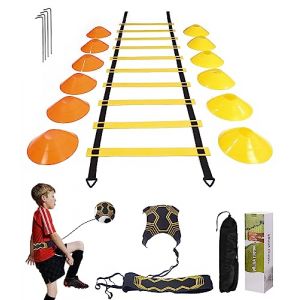 Jissta &Eacute;quipement d'entra&icirc;nement de Football,Football Kick Entra&icirc;neur Solo Entra&icirc;nement,1 &Eacute;chelle de D'agilit&eacute; de 6 M&egrave;tres, 12 C&ocirc;nes de Disque,Jeux D'Entra&icirc;Nement pour La Vitesse et L'Agilit&eacute; (HEALTH VOICU S.R.L., neuf)