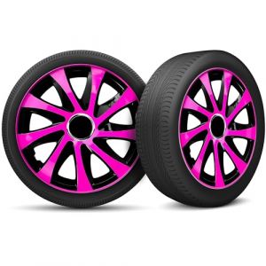 Moltico Enjoliveur - Set de 4 Universel Enjoliveurs - Adapt&eacute; &agrave; Toutes Roues en Acier - Enjoliveurs pour Auto - Anneau de S&eacute;curit&eacute; R&eacute;glable - 13 Pouces - Rose-Noir (Moltico-Shop, neuf)