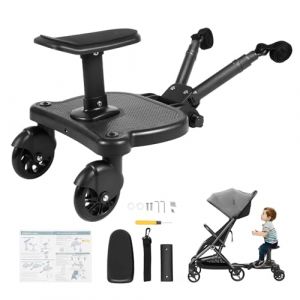 Planche Poussette Universelle, Skate Poussette Universelle avec Siège, Marche Pied Poussette avec Sac de Rangement, Sangle de Suspension, pour bébé pour, Enfants de 2 à 6 Ans, Charge 25KG Noir (RAGKTHH, neuf)