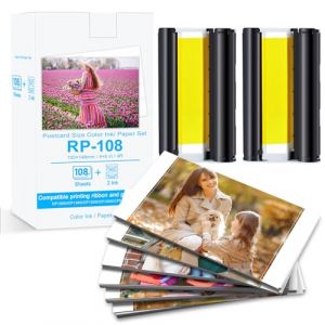 NineLeaf 1PK Compatible pour Canon Selphy CP1500 Cartouche et Papier, RP-108 RP-108IN 10 x 15 cm Papier Brillant CP1300 CP1200 CP1000 CP910 CP820, 108 Papier Photo et 2 Cartouche d'encre (NineLeaf-UK, neuf)