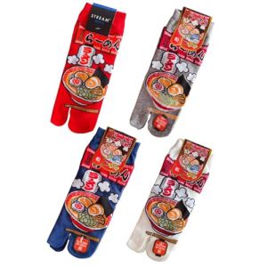 Lot de 4 paires de chaussettes japonaises en coton &agrave; bout fendu, style kimono, sandales, tabi, ninja, geta, geisha, pour homme, A-14 (Fancy Pumpkin, neuf)