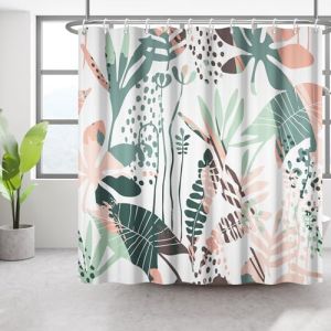 Bovlleetd 180x200cm Rideau de Douche Plante Abstraite Aquarelle Tropical botanique Rideau de Salle de Bain bohème Salle de Bain Rideau décoratif imperméable Bain Art Rideau avec Crochet (Bettershangmaoyouxiangongsi, neuf)