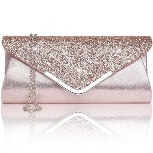 Larcenciel Pochette Enveloppe Sac de Soirée en Paillettes Brillant Argenté pour Femme (Rose) (Sasiki, neuf)