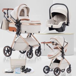 Lnhcrbs Poussette 3 en 1 avec Nacelle, Poussette de Voyage's Nacelle est Pliable, Trio Poign&eacute;e est R&eacute;glable, les Roues sont en Mat&eacute;riau PU, pour Enfant de la Naissance &agrave; 3 Ans,Beige (Lnhcrbs, neuf)