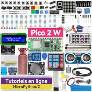 SunFounder Raspberry Pi Pico 2W Ultimate Starter Kit avec 110+Tutoriels Vidéo Cours en ligne, 96 Projets (16 Projets IoT), MicroPython, C++ (Compatible avec Arduino IDE) (MakerMaker, neuf)