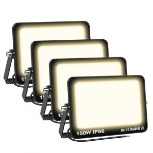 AUXTINGS 4 Pi&egrave;ces 150W Projecteurs LED Ext&eacute;rieur,15000lm Eclairage de S&eacute;curit&eacute;,Imperm&eacute;able Spot LED Ext&eacute;rieur,Blanc Chaud 4000K Lumineuse Lampe pour Entrep&ocirc;t Garage Jardin Stade Arri&egrave;re-cour (AUXTINGS-EU, neuf)