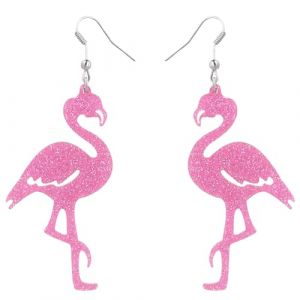 Flamant Rose Acrylique Boucles d'Oreilles Pendantes Pailletées Roses pour Filles et Femmes - Cadeau de Bijoux (1 Paire) (KISEGO, neuf)