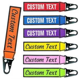 Porte-Cl&eacute;s Personnalis&eacute; Broderie - Double C&ocirc;t&eacute; Clef de Porte Tag Avec Nom et Num&eacute;ro - cl&eacute; etiquette pour Moto, Voiture, Scooter, Sac &agrave; Bagages (Silk Stitch Studio, neuf)