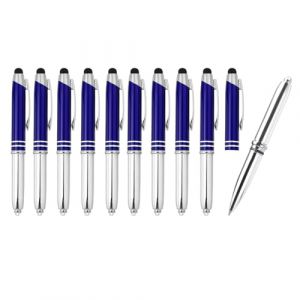 PATIKIL Stylo &agrave; Bille avec Pointe Stylet et Lampe de Poche Led, Lot de 10 Stylos M&eacute;talliques 3 en 1 Encre Noire Pointe Moyenne 1,0 mm Stylo Stylet pour &Eacute;crans Tactiles, Bleu (PATIKIL UK, neuf)