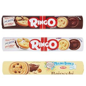 Pack de test Mulino Bianco Baiocchi Pavesi Ringo Cacao e Vaniglia Tubo Biscuits Cookies 3 pi&egrave;ces snacks italiens (Joytaly, neuf)