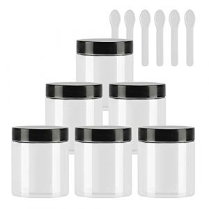 TIANZD 6 Pi&egrave;ces Vides Petit 80 ml Transparent Cosm&eacute;tique Pot en Plastique avec Couvercle Noir 80 g Pots de Cosm&eacute;tique Cr&egrave;me de Bouteille Contenant avec 6x Spatules (BEAUTYVALLEYEU, neuf)