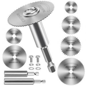 8 Pièces Disques de Coupe pour Perceuse, HSS Lames de Perceuse à Disque avec tige Hexagonale 1/4", Mini Lames de Scie Circulaire pour Bois, Plastique et Métal (FOTYBEI, neuf)