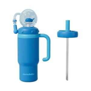 Gobelet fontaine baleine en acier inoxydable de 710 ml avec poignée – Deux couvercles, avec effet fontaine amusant, bouteille d'eau isotherme avec poignée, tasse à boire avec jet de baleine pour (Niu Liyun, neuf)