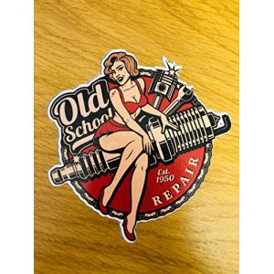 Autocollant PIN UP Old School Repair - Speedshop Vintage Sexy Girl USA Pu085 (Stickerverticker, neuf)