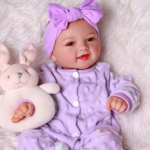 JIZHI Poup&eacute;e Bebe Reborn de 17 Pouces - Mignon Sourire R&eacute;aliste Poup&eacute;es Fille - T&ecirc;te et Membres en Vin-YLE, Corps en Coton Doux comme Un Vrai B&eacute;b&eacute; (SKYbaby, neuf)