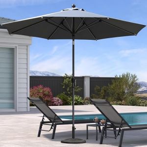 PURPLE LEAF Parasol de Jardin Exterieur Inclinable 300 cm, Parasol Droit Rond avec Manivelle Mât Central en Aluminium Toile Protection UV pour Balcon Terrasse Patio, Gris (PurpleLeafGarden, neuf)