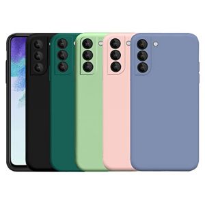 Coque en Silicone pour Samsung Galaxy S22 5G (6,1"), 5 Couleurs Etui Flexible en TPU Silicone Liquide Housse de Anti-Rayures avec Cam&eacute;ra Protection (Noir + Vert Fonc&eacute; + Vert + Rose + Bleu Clair) (SiGrid, neuf)