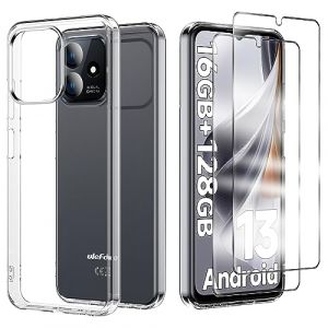 Coque pour Ulefone Note 16 Pro avec 2 Protecteur D'écran en Verre Trempé, Housse de Protection Souple Silicone TPU Bumper Antichoc avec pour Ulefone Note 16 Pro 6.52"- Transparente (Pretyj, neuf)