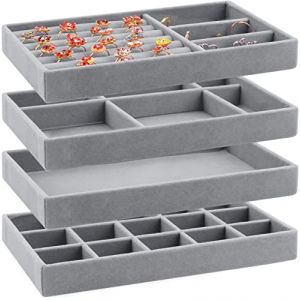 LWAIX Rangement Bijoux Tiroir range bague Organiseur Plateau Bijoux Jewelry Organizer Empilable pour Bijoux Boucles D'oreilles Bracelet Bagues de Rangement 4Stk (gris) (XIANGEN-EUR, neuf)