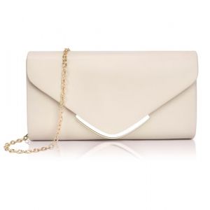 Larcenciel Pochettes et Clutches Femme Nude, Pochette Soiree Femme Élégant en Cuir Végétalien avec Chaîne, Sac a Main Crème à la Mode pour Mariage, Fete, Boule, Cocktail, Cérémonies, 22x5x12CM (Sasiki, neuf)
