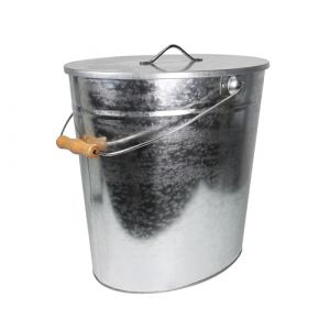 Seau à cendres galvanisé avec couvercle, 24 l, seau à charbon avec poignée de transport, seau de cheminée pour charbon et cendres, seau polyvalent pour l'intérieur et l'extérieur, cheminée, barbecue (homeflixx, neuf)