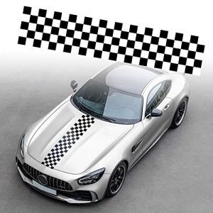 Autocollant De Bande De Capot De Voiture Universels Auto Racing Body Side Stripe Decal Jupe De Toit De Capot Pare-Chocs Damier Vinyle Modifi&eacute; Decal D&eacute;coration pour Voitures SUV v&eacute;hicules,Noir (Mxcwir EU, neuf)