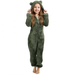 Combinaison Pyjama Enfant Fille Garçon 3-12 Ans Douce Pyjama Combinaison Surpyjama pour Enfants Grenouillère Hiver Chaude Doublée Polaire avec Capuche Oreilles de Chat Déguisement (GN2, 11-12 Years) (Beythetly, neuf)