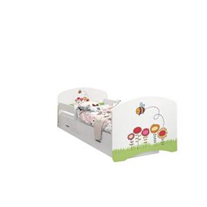 Happy Babies - LIT D'ENFANT DOUBLE FACE AVEC TIROIR Design moderne avec bords s&eacute;curis&eacute;s et matelas en mousse antichute 7 cm (Abeille, 180x90) (EuroTrip, neuf)