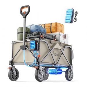 Litheli Chariot électrique à Main 200L, Chariot de Plage Pliable avec Roues Amovibles 20 cm, Charge maximale de 60 kg, 2 Freins, Transport Pliable pour Le Camping, Le Jardin (Une Pile) (Litheli EU, neuf)