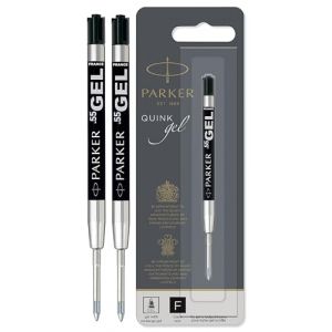 Parker Quink Lot de 2 recharges pour stylo à bille gel Pointe fine 0,5 mm Encre noire (Europens, neuf)