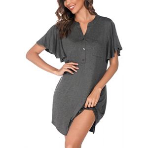 Wikoan Chemise de Nuit Femme Nuisette en Modal Col V Couleur Unie Chemises de Nuit &Eacute;t&eacute; Femmes Manches Courtes V&ecirc;tements de Nuit Gris Fonc&eacute; XXL (Wikoan Direct, neuf)