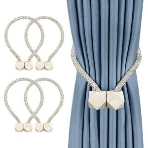 NIAWECAN Lot de 4 Embrasse pour Rideaux Magnétique, Attache Rideau Corde Polyester Reinforcée, Embrasse Rideau pour Salon, Chambre, Bureau, Salle de Bain, Beige (NIAWECAN-EU, neuf)
