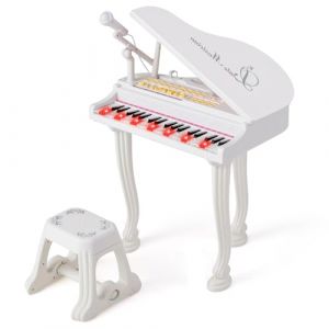 KOMFOTTEU Clavier 37 Touches pour Enfants, Piano pour Enfants avec Microphone, Piano électronique avec Tabouret, Clavier pour Enfant, 8 Effets de Percussion & 8 Styles d'Accompagnement (Blanc) (Komfort GmbH, neuf)