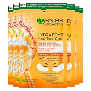 Garnier SkinActive Hydra Bomb Masque Contour des Yeux Anti--Fatiques Effet Glace avec Jus d'Orange Acide Hyaluronique Formule Végétalienne Effet Reposé Tonifié Réduit Cernes - 6 Masques Jetables (Eurocali, neuf)