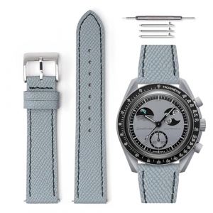 HORACE Bracelet de montre en cuir grain&eacute; &agrave; d&eacute;gagement rapide universel compatible avec Omega x Swatch MoonSwatch 20mm (Gris - Noir) (LCGlobal, neuf)