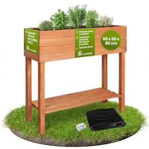TTL GARDEN Jardini&egrave;re sur&eacute;lev&eacute;e pour balcon S 80 x 30 x 80 cm en bois &ndash; Jardini&egrave;re et bac &agrave; fleurs avec &eacute;tag&egrave;re et film &ndash; Bois de sapin r&eacute;sistant aux intemp&eacute;ries &ndash; Jardini&egrave;re pour jardin, balcon, (TTL-Commerce, neuf)